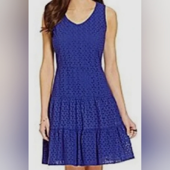 Elegant Blue Eyelet Dress - Picture 6 of 8